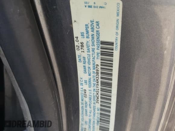 ✅ 2004 Volkswagen Beetle GLS • VIN: 3VWCM31YX4M338979 • Lot: 84930684. Wystawiony na Copart z przebiegiem 140 450 mil. Bezpłatny archiwum sprzedaży aukcyjnych z USA i szczegółowy raport historii pojazdu na DreamBid. Zdjęcie 15.