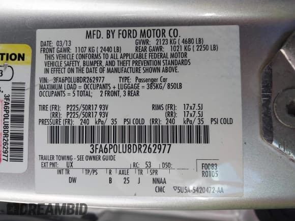 ✅ 2013 Ford Fusion SE Hybrid • VIN: 3FA6P0LU8DR262977 • Lot: 43729571. Listed on IAAI with 115,875 mi. Free auction sales archive from the USA and detailed vehicle history report at DreamBid. Image 9.