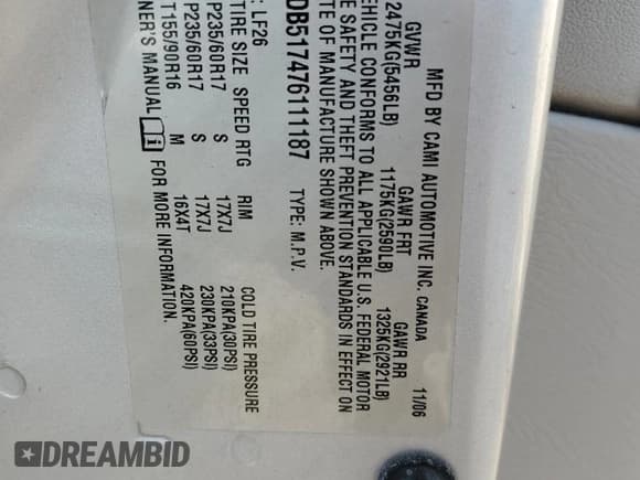 ✅ 2007 Suzuki XL7 Luxury • VIN: 2S3DB517476111187 • Лот: 82333984. Опубликован ранее на Copart с пробегом 149 344 миль. Бесплатный доступ к архиву аукционных продаж из США и подробный отчёт об истории автомобиля на DreamBid. Изображение 12.