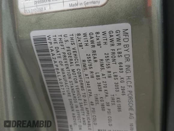 ✅ 2010 Porsche Cayenne • VIN: WP1AA2AP8ALA05714 • Lot: 70425164. Wystawiony na Copart z przebiegiem 144 630 mil. Bezpłatny archiwum sprzedaży aukcyjnych z USA i szczegółowy raport historii pojazdu na DreamBid. Zdjęcie 13.