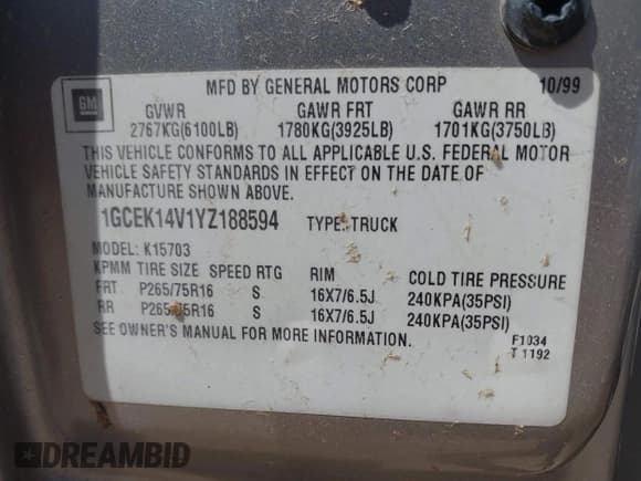 ✅ 2000 Chevrolet Silverado 1500 • VIN: 1GCEK14V1YZ188594 • Lot: 41825317. Listed on IAAI with 242,157 mi. Free auction sales archive from the USA and detailed vehicle history report at DreamBid. Image 9.