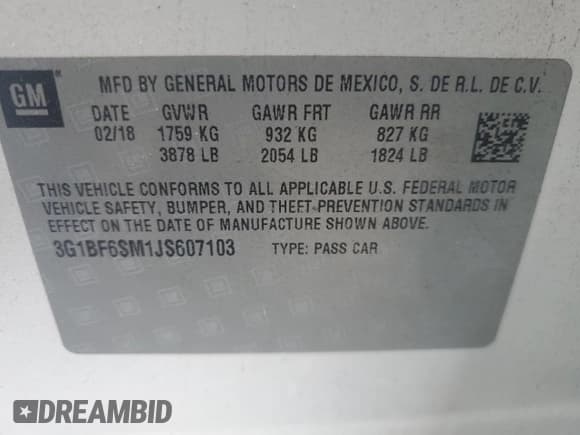 ✅ 2018 Chevrolet Cruze Premier • VIN: 3G1BF6SM1JS607103 • Lot: 86512315. Listed on Copart with 95,073 mi. Free auction sales archive from the USA and detailed vehicle history report at DreamBid. Image 12.