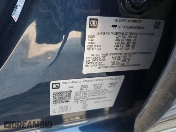 ✅ 2022 GMC Sierra 1500 Denali • VIN: 3GTUUGED3NG660594 • Лот: 92034655. Опубликован ранее на Copart с пробегом 108 827 миль. Бесплатный доступ к архиву аукционных продаж из США и подробный отчёт об истории автомобиля на DreamBid. Изображение 12.