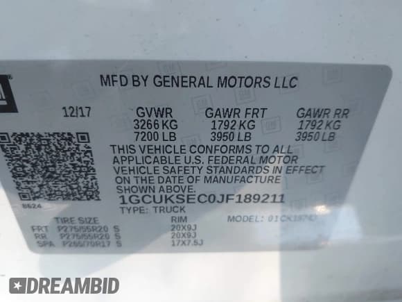 ✅ 2018 Chevrolet Silverado 1500 LTZ • VIN: 1GCUKSEC0JF189211 • Lot: 43240486. Listed on IAAI with 95,542 mi. Free auction sales archive from the USA and detailed vehicle history report at DreamBid. Image 9.