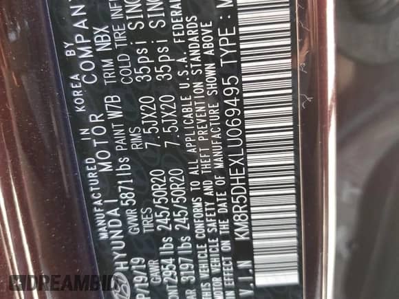 2020 Hyundai Palisade Limited с VIN KM8R5DHEXLU069495, выставлен на аукционе Copart как лот 66872544 с пробегом Не указан миль и Списание • Salvage title. История ставок и продаж доступна на DreamBid. Изображение 13.