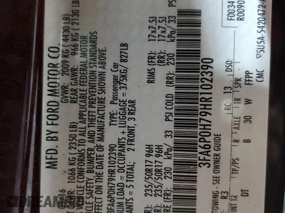 ✅ 2017 Ford Fusion SE • VIN: 3FA6P0H79HR102390 • Lot: 52687835. Listed on Copart with 70,819 mi. Free auction sales archive from the USA and detailed vehicle history report at DreamBid. Image 15.