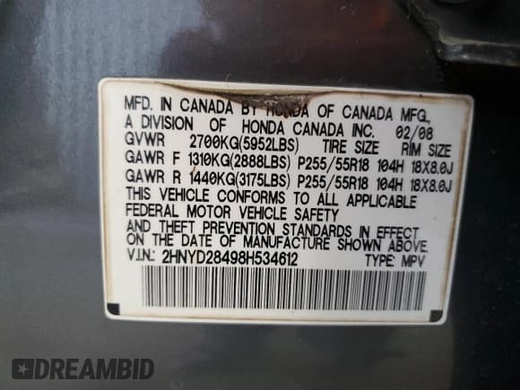 ✅ 2008 Acura MDX Technology • VIN: 2HNYD28498H534612 • Lot: 92908185. Wystawiony na Copart z przebiegiem 241 739 mil. Bezpłatny archiwum sprzedaży aukcyjnych z USA i szczegółowy raport historii pojazdu na DreamBid. Zdjęcie 13.