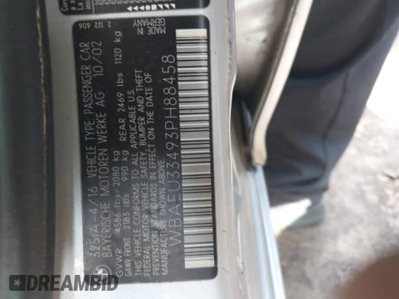 2003 BMW 3 Series 325xi with VIN WBAEU33493PH88458, listed as a IAAI auction lot 42694501 with 175,516 mi miles and . Bid and sale history available at DreamBid. Image 9.