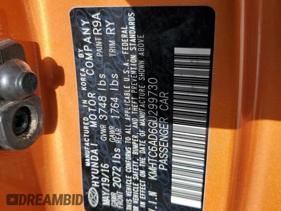 ✅ 2016 Hyundai Veloster • VIN: KMHTC6AD6GU299730 • Lot: 77888374. Wystawiony na Copart z przebiegiem 95 440 mil. Bezpłatny archiwum sprzedaży aukcyjnych z USA i szczegółowy raport historii pojazdu na DreamBid. Zdjęcie 12.