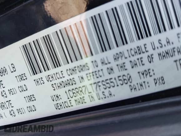 2015 Ram 1500 Lone Star with VIN 1C6RR7LT7FS551560, listed as a IAAI auction lot 43489935 with 142,876 mi miles and . Bid and sale history available at DreamBid. Image 9.