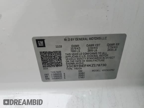 ✅ 2019 Chevrolet Silverado 1500 Custom • VIN: 1GCRYBEF4KZ178730 • Lot: 43844675. Listed on Copart with 149,947 mi. Free auction sales archive from the USA and detailed vehicle history report at DreamBid. Image 12.