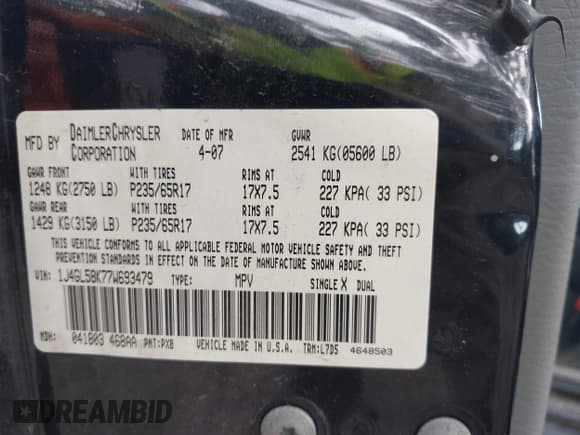 ✅ 2007 Jeep Liberty Limited • VIN: 1J4GL58K77W693479 • Lot: 42739904. Listed on IAAI with 237,258 mi. Free auction sales archive from the USA and detailed vehicle history report at DreamBid. Image 9.