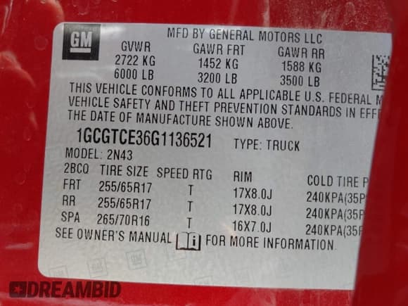 ✅ 2016 Chevrolet Colorado 4WD LT • VIN: 1GCGTCE36G1136521 • Lot: 42297511. Listed on IAAI with 45,176 mi. Free auction sales archive from the USA and detailed vehicle history report at DreamBid. Image 9.