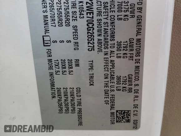 ✅ 2012 GMC Sierra 1500 SLT • VIN: 3GTP2WE70CG265275 • Lot: 60473915. Listed on Copart with 190,885 mi. Free auction sales archive from the USA and detailed vehicle history report at DreamBid. Image 13.