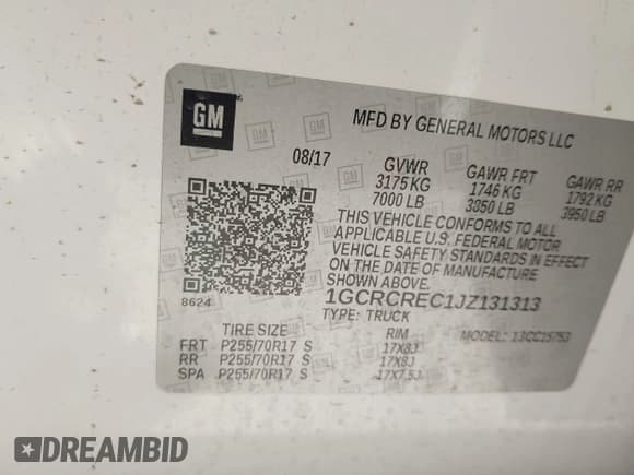 ✅ 2018 Chevrolet Silverado 1500 LT • VIN: 1GCRCREC1JZ131313 • Lot: 43358252. Wystawiony na IAAI z przebiegiem 143 554 mil. Bezpłatny archiwum sprzedaży aukcyjnych z USA i szczegółowy raport historii pojazdu na DreamBid. Zdjęcie 9.