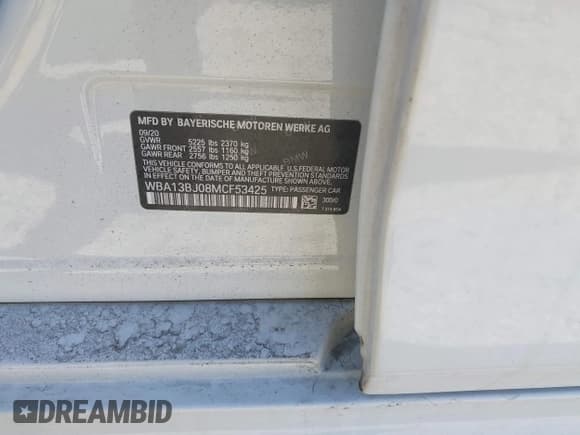 ✅ 2021 BMW 5 Series 530i xDrive • VIN: WBA13BJ08MCF53425 • Lot: 41899869. Listed on IAAI with Not provided. Free auction sales archive from the USA and detailed vehicle history report at DreamBid. Image 8.