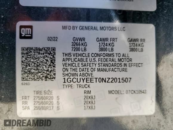 ✅ 2022 Chevrolet Silverado 1500 RST • VIN: 1GCUYEET0NZ201507 • Лот: 85364535. Опубликован ранее на Copart с пробегом 60 009 миль. Бесплатный доступ к архиву аукционных продаж из США и подробный отчёт об истории автомобиля на DreamBid. Изображение 13.