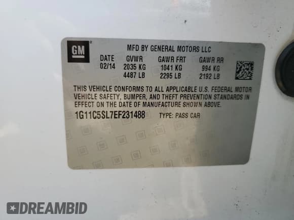 ✅ 2014 Chevrolet Malibu LT • VIN: 1G11C5SL7EF231488 • Lot: 68553515. Listed on Copart with 113,905 mi. Free auction sales archive from the USA and detailed vehicle history report at DreamBid. Image 12.