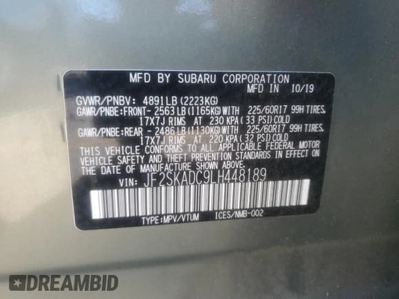 ✅ 2020 Subaru Forester • VIN: JF2SKADC9LH448189 • Lot: 87468905. Wystawiony na Copart z przebiegiem 72 016 mil. Bezpłatny archiwum sprzedaży aukcyjnych z USA i szczegółowy raport historii pojazdu na DreamBid. Zdjęcie 13.