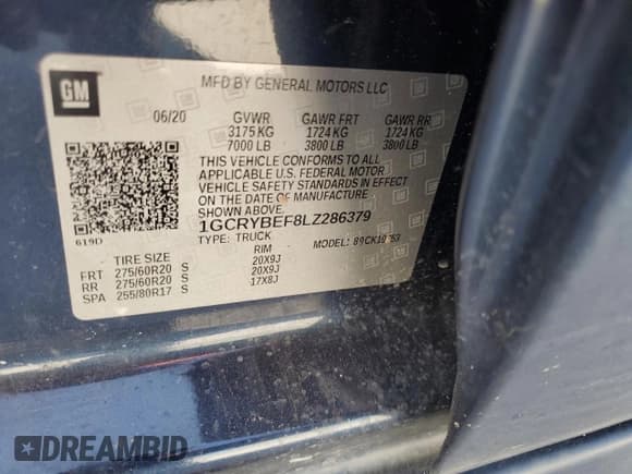 ✅ 2020 Chevrolet Silverado 1500 Custom • VIN: 1GCRYBEF8LZ286379 • Lot: 69156915. Wystawiony na Copart z przebiegiem 128 650 mil. Bezpłatny archiwum sprzedaży aukcyjnych z USA i szczegółowy raport historii pojazdu na DreamBid. Zdjęcie 12.