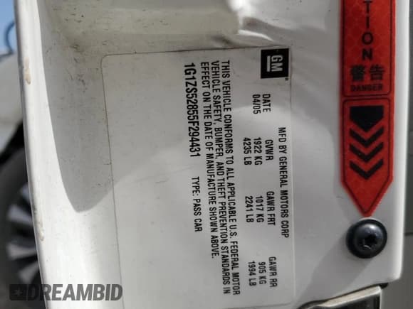 ✅ 2005 Chevrolet Malibu • VIN: 1G1ZS52855F294431 • Lot: 84606905. Listed on Copart with 26,751 mi. Free auction sales archive from the USA and detailed vehicle history report at DreamBid. Image 12.