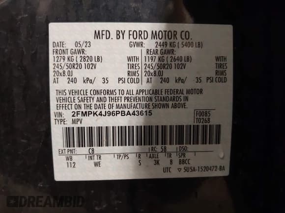 ✅ 2023 Ford Edge SEL • VIN: 2FMPK4J96PBA43615 • Lot: 42150481. Listed on IAAI with 22,903 mi. Free auction sales archive from the USA and detailed vehicle history report at DreamBid. Image 9.