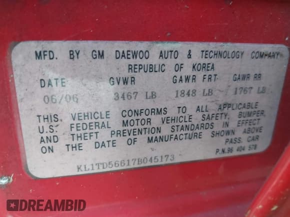 ✅ 2007 Chevrolet Aveo LS • VIN: KL1TD56617B045173 • Lot: 42420476. Wystawiony na IAAI z przebiegiem 88 524 mil. Bezpłatny archiwum sprzedaży aukcyjnych z USA i szczegółowy raport historii pojazdu na DreamBid. Zdjęcie 9.