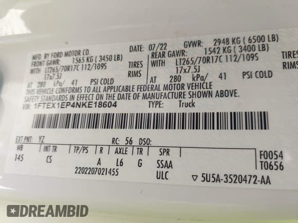 ✅ 2022 Ford F-150 XL • VIN: 1FTEX1EP4NKE18604 • Lot: 41781529. Listed on IAAI with Not provided. Free auction sales archive from the USA and detailed vehicle history report at DreamBid. Image 9.