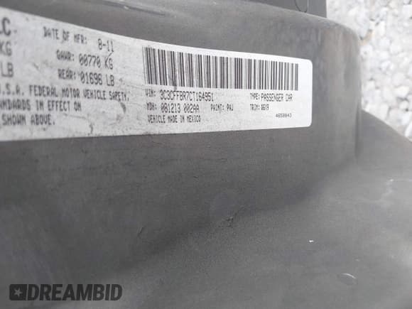 ✅ 2012 FIAT 500 Sport • VIN: 3C3CFFBR7CT164951 • Lot: 43804702. Listed on IAAI with 188,062 mi. Free auction sales archive from the USA and detailed vehicle history report at DreamBid. Image 9.