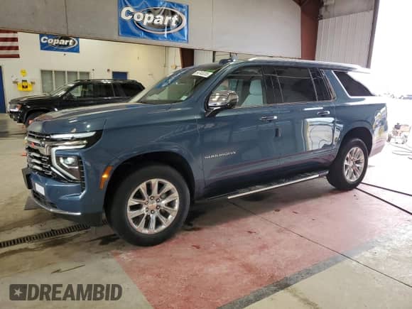 2025 Chevrolet Suburban Premier with VIN 1GNS6FRD7SR198520, listed as a Copart auction lot 54743235 with 179 mi miles and Salvage title. Bid and sale history available at DreamBid. Image 1.