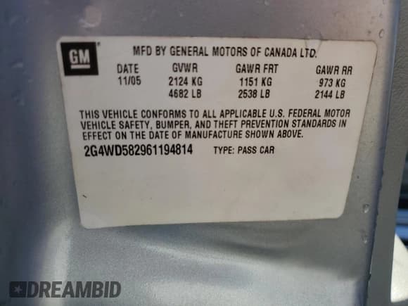 ✅ 2006 Buick LaCrosse CXL • VIN: 2G4WD582961194814 • Lot: 91364115. Listed on Copart with 192,516 mi. Free auction sales archive from the USA and detailed vehicle history report at DreamBid. Image 12.