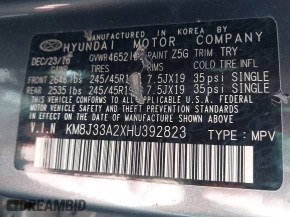 2017 Hyundai Tucson Sport с VIN KM8J33A2XHU392823, выставлен на аукционе IAAI как лот 43465336 с пробегом 87 500 миль миль и . История ставок и продаж доступна на DreamBid. Изображение 9.