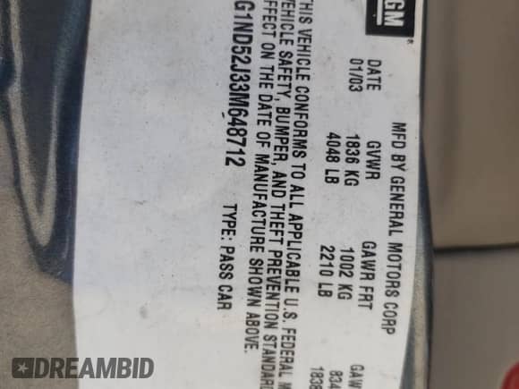 2003 Chevrolet Malibu с VIN 1G1ND52J33M648712, выставлен на аукционе Copart как лот 66496125 с пробегом 128 806 миль миль и Списание • Salvage title. История ставок и продаж доступна на DreamBid. Изображение 12.