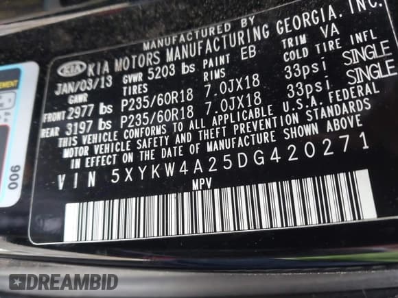 ✅ 2013 Kia Sorento SX • VIN: 5XYKW4A25DG420271 • Лот: 43745848. Опубликован ранее на IAAI с пробегом Не указан. Бесплатный доступ к архиву аукционных продаж из США и подробный отчёт об истории автомобиля на DreamBid. Изображение 9.