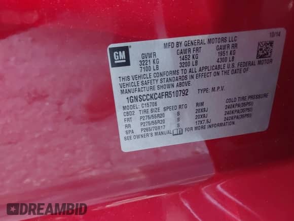 2015 Chevrolet Tahoe LTZ z VIN 1GNSCCKC4FR510792, wystawiony jako IAAI lot #43359343 z przebiegiem 215 235 mil mil oraz . Historia ofert i sprzedaży dostępna na DreamBid. Obrazek 9.