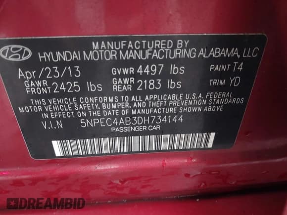 ✅ 2013 Hyundai Sonata SE • VIN: 5NPEC4AB3DH734144 • Лот: 43543450. Опубликован ранее на IAAI с пробегом 131 774 миль. Бесплатный доступ к архиву аукционных продаж из США и подробный отчёт об истории автомобиля на DreamBid. Изображение 9.