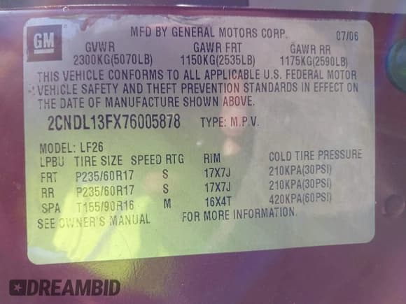 ✅ 2007 Chevrolet Equinox LS • VIN: 2CNDL13FX76005878 • Lot: 41933911. Wystawiony na IAAI z przebiegiem 100 740 mil. Bezpłatny archiwum sprzedaży aukcyjnych z USA i szczegółowy raport historii pojazdu na DreamBid. Zdjęcie 9.