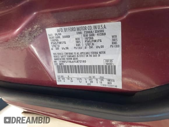 ✅ 2000 Ford Expedition Eddie Bauer • VIN: 1FMFU18L6YLB72185 • Лот: 41001243. Опубликован ранее на IAAI с пробегом 154 238 миль. Бесплатный доступ к архиву аукционных продаж из США и подробный отчёт об истории автомобиля на DreamBid. Изображение 9.