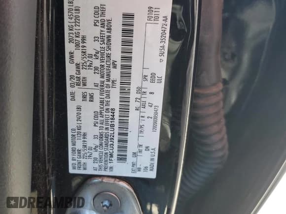 ✅ 2020 Ford Escape Titanium • VIN: 1FMCU9J92LUB18448 • Lot: 87232945. Wystawiony na Copart z przebiegiem 144 910 mil. Bezpłatny archiwum sprzedaży aukcyjnych z USA i szczegółowy raport historii pojazdu na DreamBid. Zdjęcie 13.