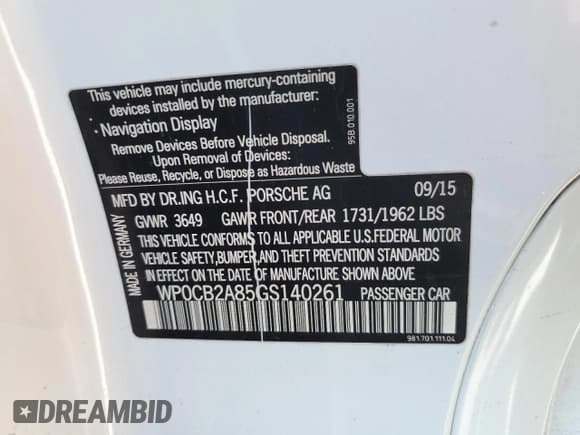 ✅ 2016 Porsche Boxster S • VIN: WP0CB2A85GS140261 • Lot: 76292574. Wystawiony na Copart z przebiegiem Nie podano. Bezpłatny archiwum sprzedaży aukcyjnych z USA i szczegółowy raport historii pojazdu na DreamBid. Zdjęcie 12.