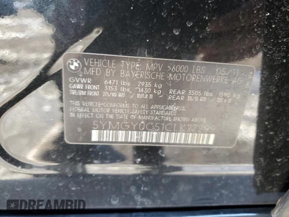 ✅ 2012 BMW X5 M • VIN: 5YMGY0C51CLK27299 • Лот: 45327545. Опубликован ранее на Copart с пробегом 146 072 миль. Бесплатный доступ к архиву аукционных продаж из США и подробный отчёт об истории автомобиля на DreamBid. Изображение 13.