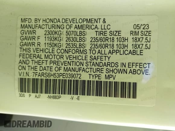 ✅ 2023 Honda CR-V Sport • VIN: 7FARS6H53PE039072 • Lot: 43170949. Listed on IAAI with 10,203 mi. Free auction sales archive from the USA and detailed vehicle history report at DreamBid. Image 9.