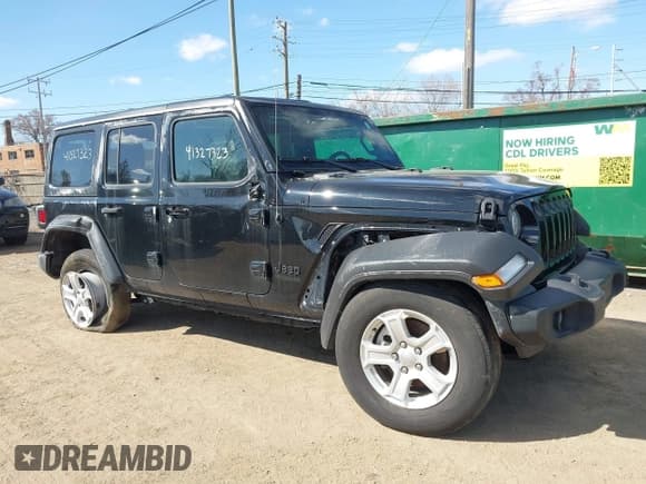 ✅ 2022 Jeep Wrangler Unlimited Sport S • VIN: 1C4HJXDG5NW167345 • Lot: 42285475. Wystawiony na IAAI z przebiegiem 56 624 mil. Bezpłatny archiwum sprzedaży aukcyjnych z USA i szczegółowy raport historii pojazdu na DreamBid. Zdjęcie 1.