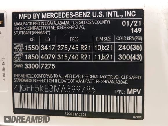 ✅ 2021 Mercedes-Benz GLS 450 • VIN: 4JGFF5KE3MA399786 • Lot: 42037308. Listed on IAAI with 51,207 mi. Free auction sales archive from the USA and detailed vehicle history report at DreamBid. Image 9.