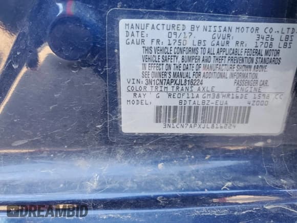 ✅ 2018 Nissan Versa SV • VIN: 3N1CN7APXJL816224 • Lot: 91445835. Listed on Copart with 143,190 mi. Free auction sales archive from the USA and detailed vehicle history report at DreamBid. Image 12.