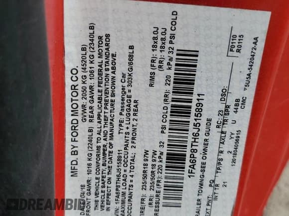 ✅ 2018 Ford Mustang EcoBoost • VIN: 1FA6P8TH6J5158911 • Lot: 82770235. Listed on Copart with Not provided. Free auction sales archive from the USA and detailed vehicle history report at DreamBid. Image 13.