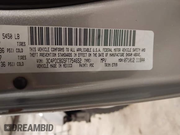 ✅ 2015 Dodge Journey SXT • VIN: 3C4PDCBG5FT754652 • Lot: 43180834. Listed on IAAI with 161,287 mi. Free auction sales archive from the USA and detailed vehicle history report at DreamBid. Image 9.