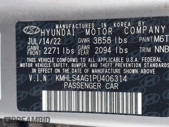 ✅ 2023 Hyundai Elantra SEL • VIN: KMHLS4AG1PU406314 • Lot: 43552328. Listed on IAAI with 50,996 mi. Free auction sales archive from the USA and detailed vehicle history report at DreamBid. Image 9.