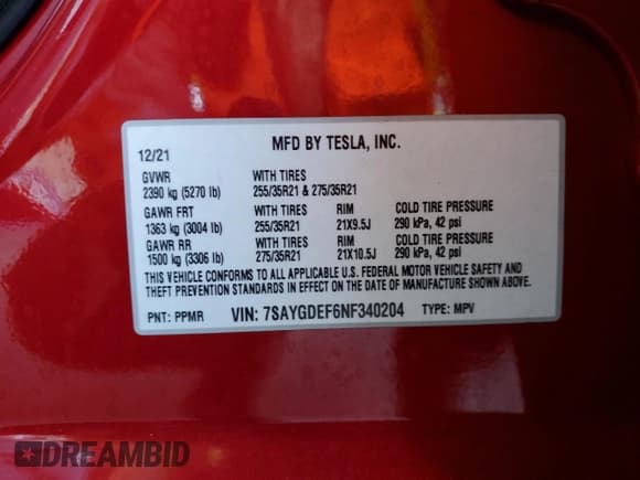 ✅ 2022 Tesla Model Y Performance • VIN: 7SAYGDEF6NF340204 • Lot: 82315455. Listed on Copart with Not provided. Free auction sales archive from the USA and detailed vehicle history report at DreamBid. Image 12.