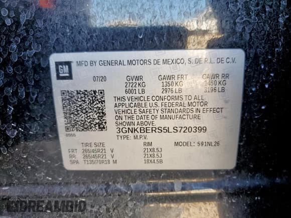 ✅ 2020 Chevrolet Blazer RS • VIN: 3GNKBERS5LS720399 • Lot: 91184085. Listed on Copart with 98,436 mi. Free auction sales archive from the USA and detailed vehicle history report at DreamBid. Image 12.